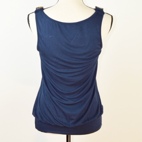 Coiled Zipper Trim Shirred Balloon Hem Scoop Neck Tank Top - Picture 4 of 8